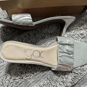 Sugar Silver Heeled slide Sandals